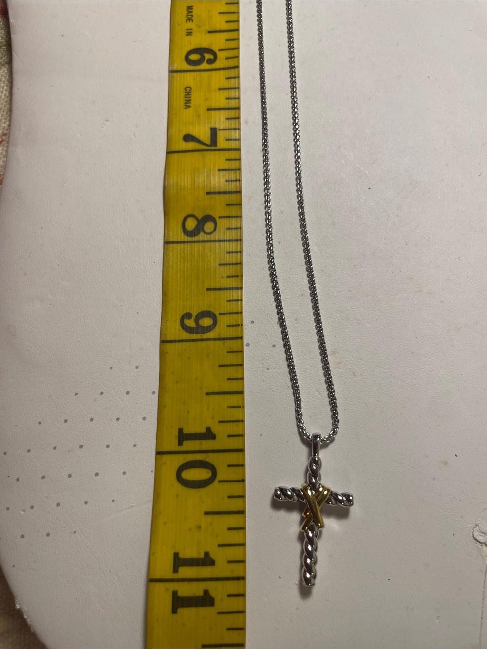 David Yurman Silver Gold Cable Cross Pendant Adjustable Necklace - Picture 4 of 8